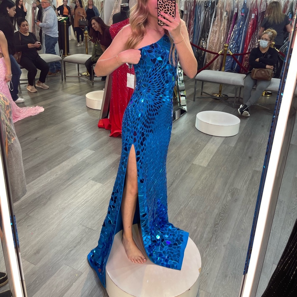 Sherri Hill Blue Broken Glass Dress Size 0